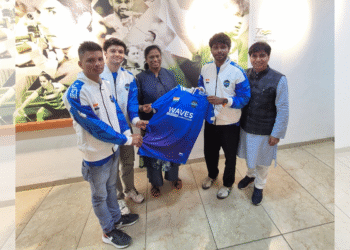 “P.T. Usha honoring esports champions at the Sports Authority of India headquarters during the WAVES Esports felicitation event”