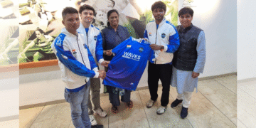 “P.T. Usha honoring esports champions at the Sports Authority of India headquarters during the WAVES Esports felicitation event”